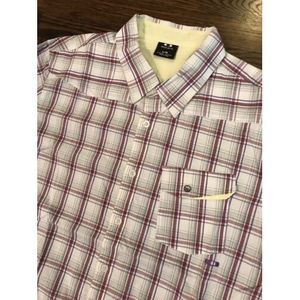 OAKLEY MENS RED PLAID BUTTON FRONT‎ SHIRT SIZE LARGE